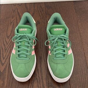Women’s Adidas Green Sneakers with Pink Accents